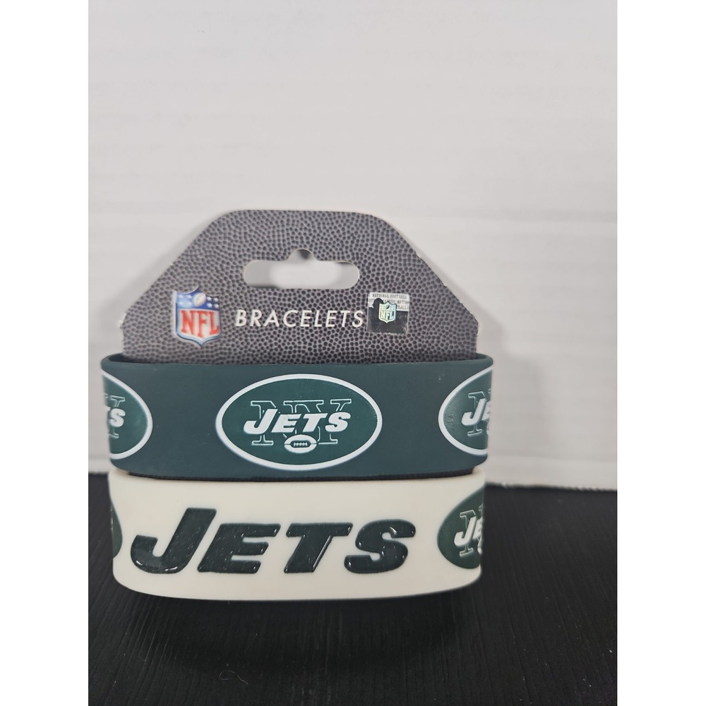 New York Jets NFL Rubber Wristband Bracelet Set Of 2 New (A)